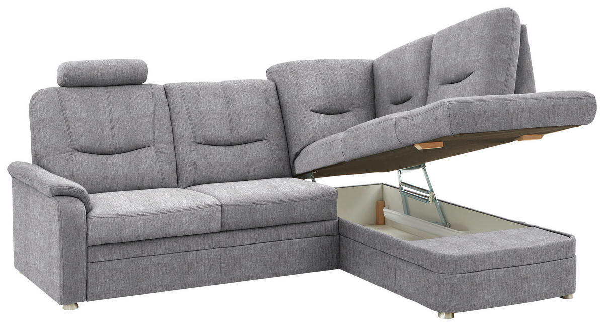 ECKSOFA Chenille Hellgrau  - Hellgrau/Schwarz, Konventionell, Kunststoff/Textil (235/185cm) - Beldomo Comfort