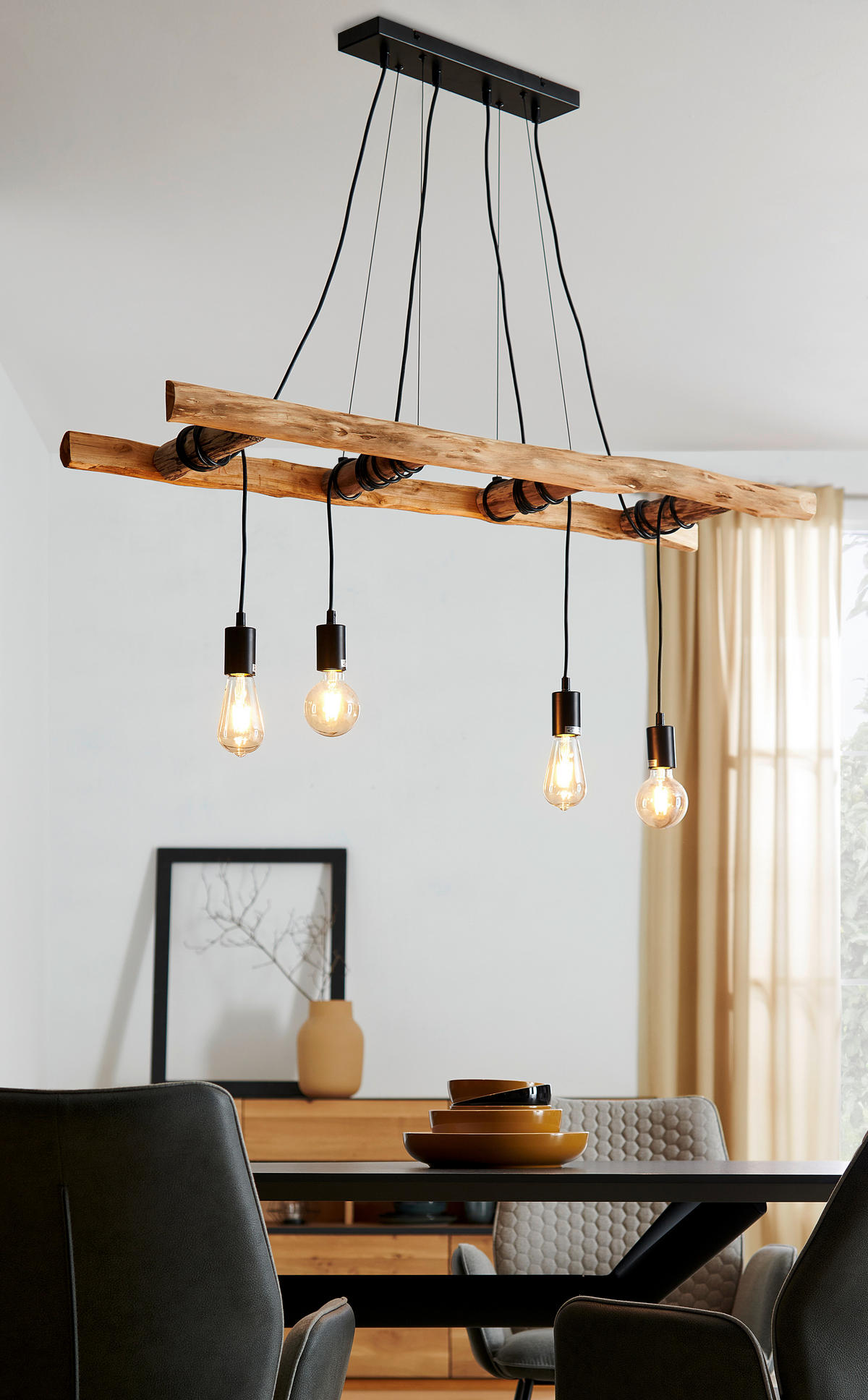 HÄNGELEUCHTE Rustic 115/30/192 cm   - Schwarz/Naturfarben, Design, Holz/Metall (115/30/192cm) - Marama