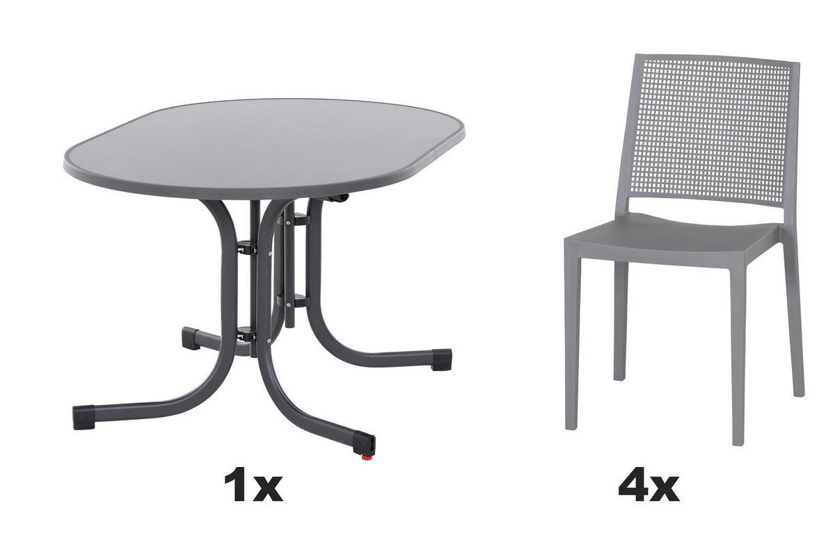 GARTENGARNITUR 5-teilig  - Grau, Basics, Holzwerkstoff/Kunststoff (90/80/138cm) - Siena Garden