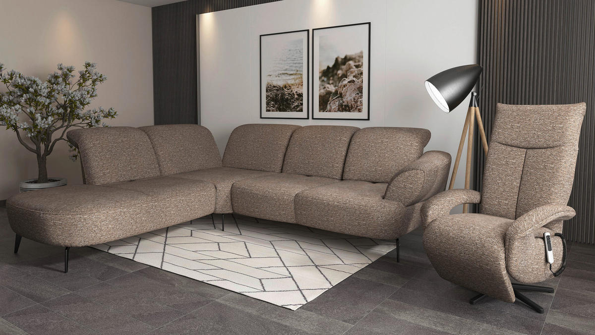 ECKSOFA in Chenille Cappuccino  270/302 cm  - Schwarz/Cappuccino, MODERN, Textil/Metall (270/302cm) - Sit & More