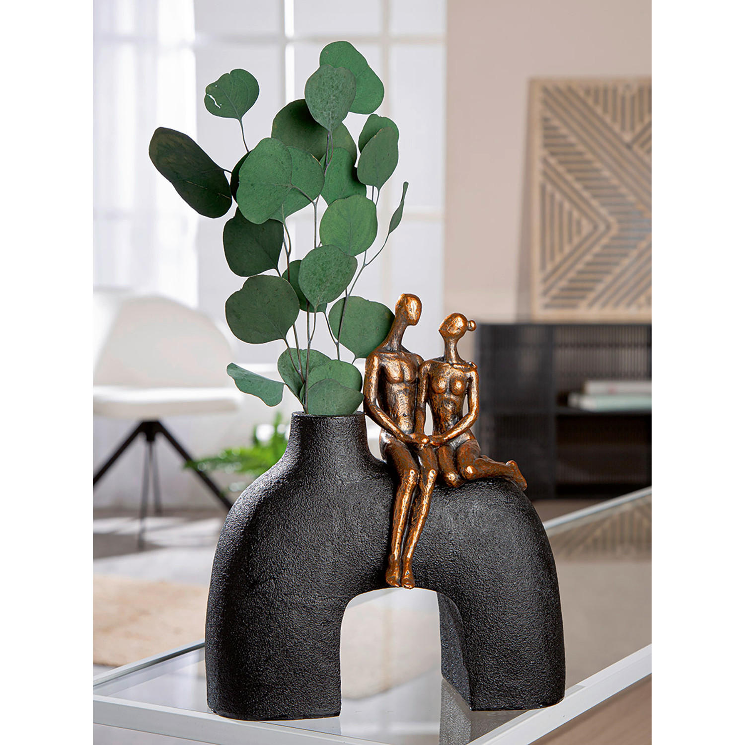 DEKOVASE  - Schwarz/Bronzefarben, LIFESTYLE, Kunststoff (23/25,5/12cm)