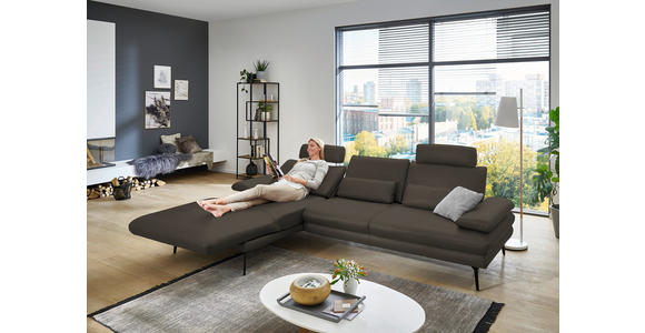 ECKSOFA in Echtleder Graubraun 180/310 cm - Graubraun/Schwarz, Design, Leder/Metall (180/310cm) - Dieter Knoll