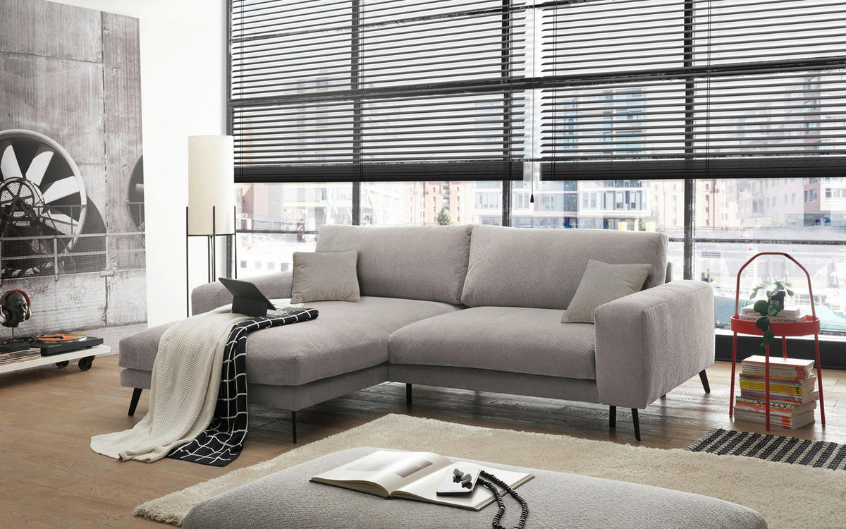 ECKSOFA Hellgrau Webstoff  - Hellgrau/Schwarz, KONVENTIONELL, Textil/Metall (196/269cm) - SetOne by Musterring