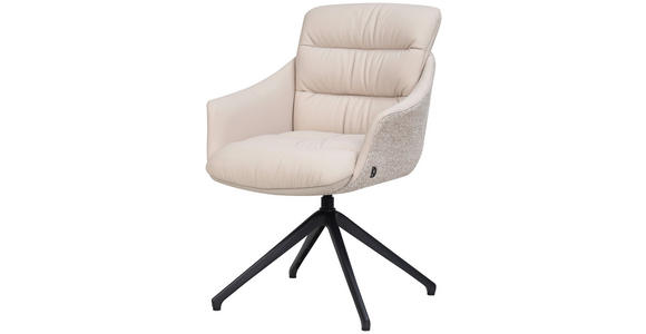 ARMLEHNSTUHL  Sitzfläche 360° drehbar, inklusive Armlehnen, automatische Rückholfunktion Webstoff Echtleder  - Beige/Schwarz, Design, Leder/Textil (62/85,5/65cm) - Dieter Knoll