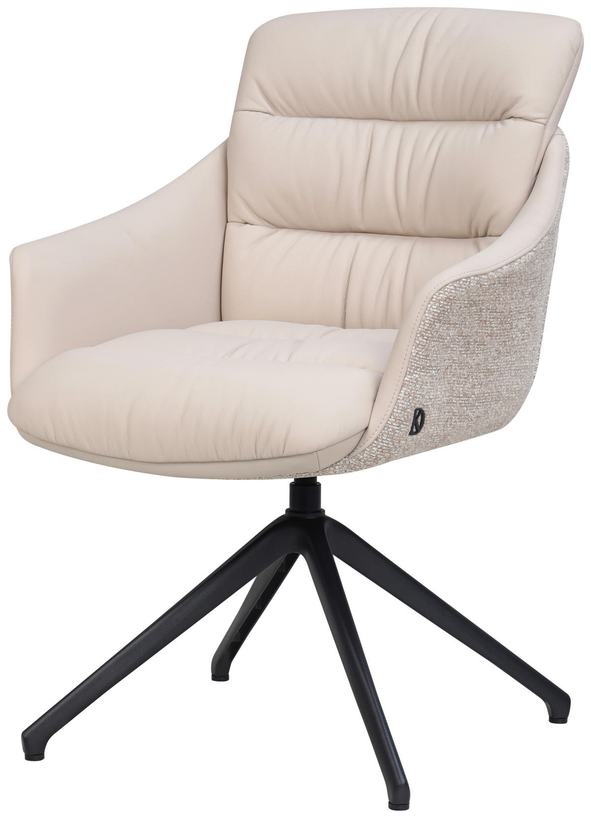 ARMLEHNSTUHL  Sitzfläche 360° drehbar, inklusive Armlehnen, automatische Rückholfunktion Webstoff Echtleder  - Beige/Schwarz, Design, Leder/Textil (62/85,5/65cm) - Dieter Knoll