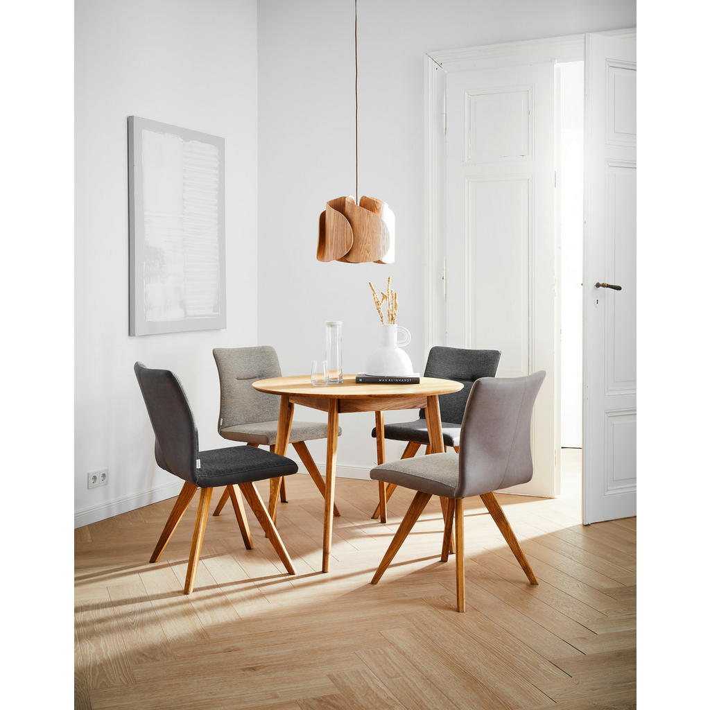Thumbnail - Linea Natura Stuhl, Eiche, Dunkelgrau, Beige, Holz, Textil, Wildeiche, vollmassiv, eckig, 51.5x87.5x63 cm, Stoffauswahl,...