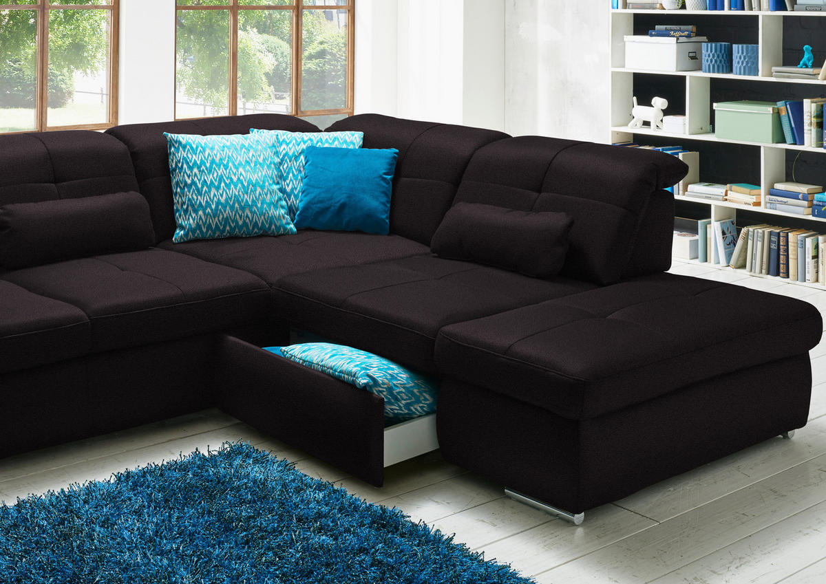 WOHNLANDSCHAFT  in Mikrofaser Anthrazit  - Chromfarben/Anthrazit, Design, Textil (195/371/260cm) - Beldomo Style