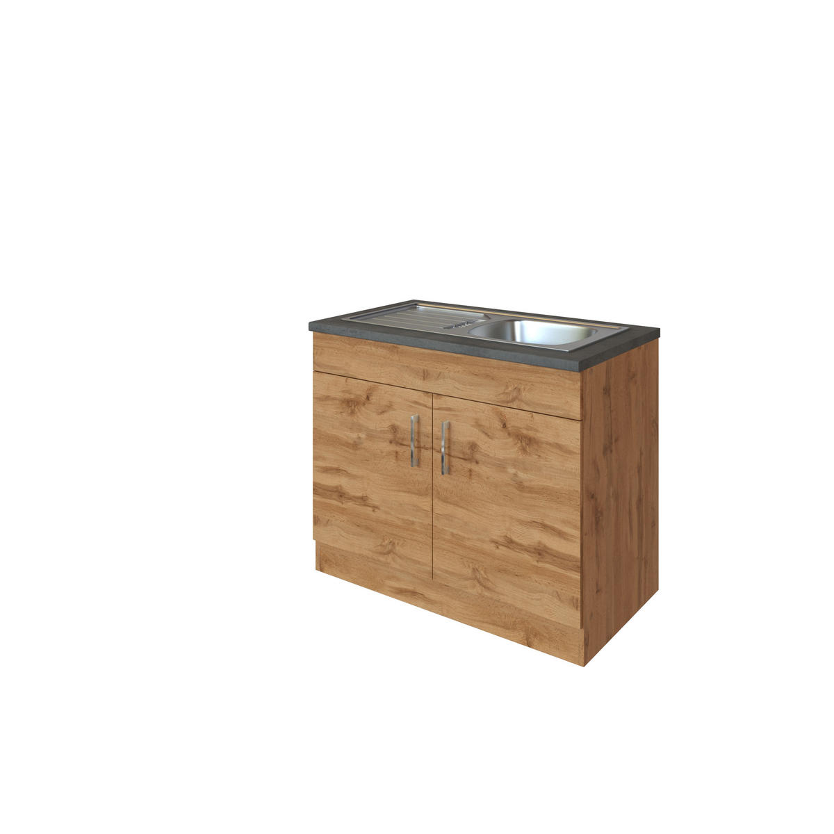 SPÜLENUNTERSCHRANK 100/86/60 cm  in Eichefarben  - Chromfarben/Eichefarben, MODERN, Holzwerkstoff/Metall (100/86/60cm) - Held