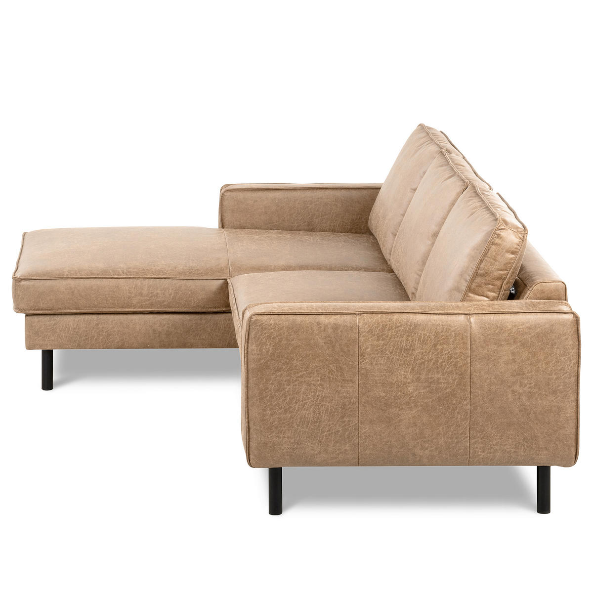ECKSOFA Sandfarben Echtleder Lederlook Bettkasten, Schlaffunktion, Rücken echt  - Sandfarben/Schwarz, Design, Leder/Textil (166/238cm) - Livetastic