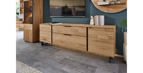 WOHNWAND  in Eichefarben  318/206/44 cm  - Eichefarben/Anthrazit, Natur, Glas/Holz (318/206/44cm) - Valnatura