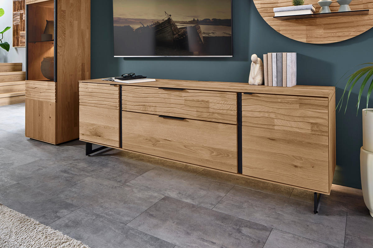 WOHNWAND  in Eichefarben  318/206/44 cm  - Eichefarben/Anthrazit, Natur, Glas/Holz (318/206/44cm) - Valnatura