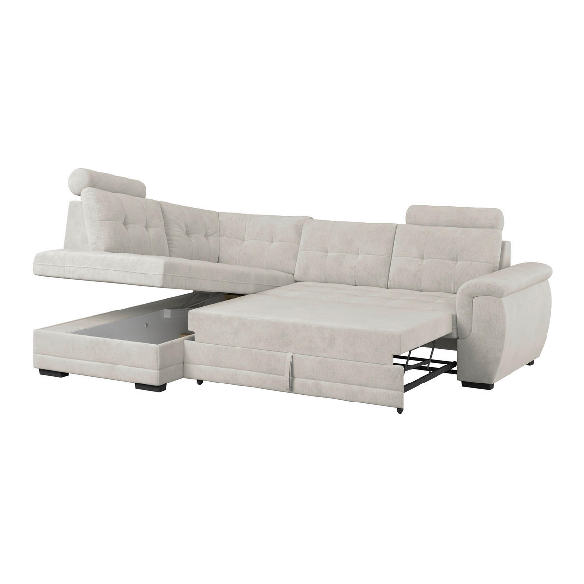 ECKSOFA FALCO NEW Beige Mikrofaser, Struktur Bettkasten, Kopfstütze  - Beige/Schwarz, KONVENTIONELL, Kunststoff/Textil (183/251cm) - MID.YOU