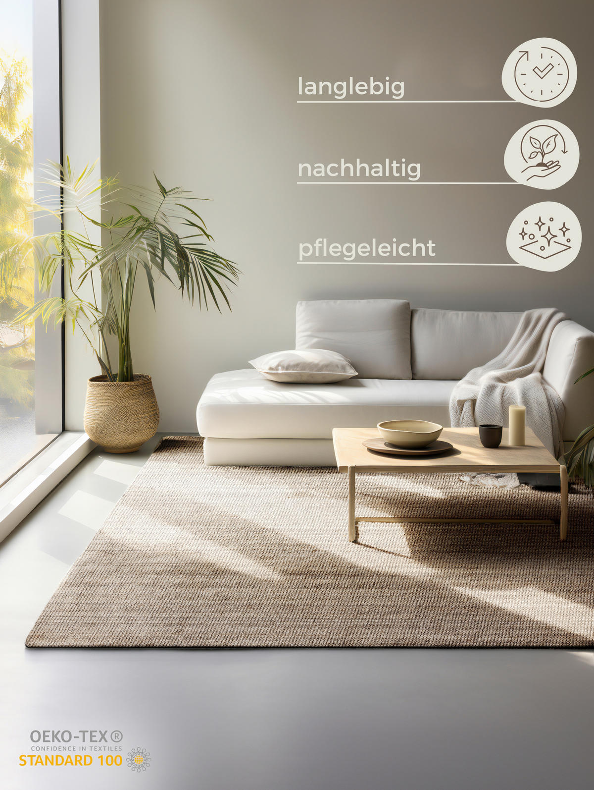 JUTETEPPICH 190/280 cm Bouclé Greige  - Greige, Basics, Textil (190/280cm)
