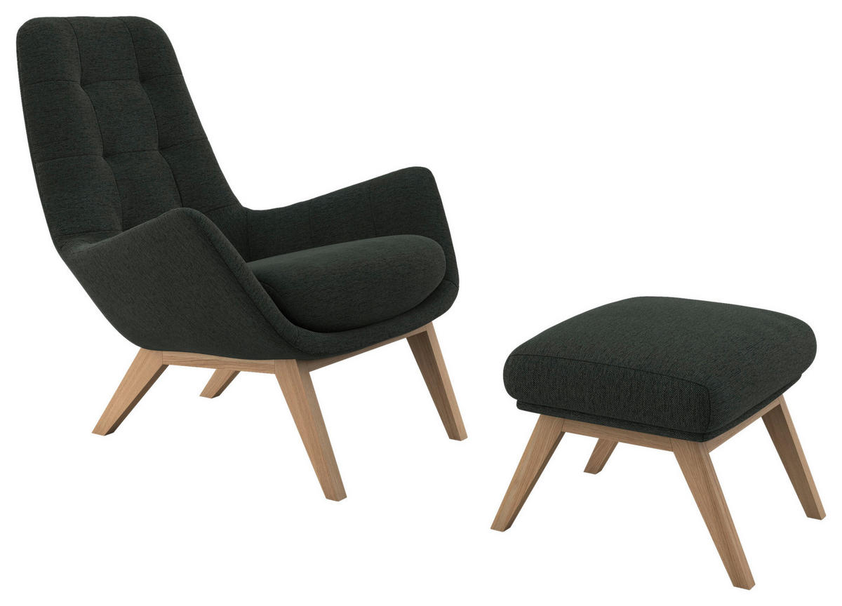 SESSELSET Flachgewebe Hocker    - Waldgrün/Eichefarben, Design, Holz/Textil (84/95/96cm) - MID.YOU