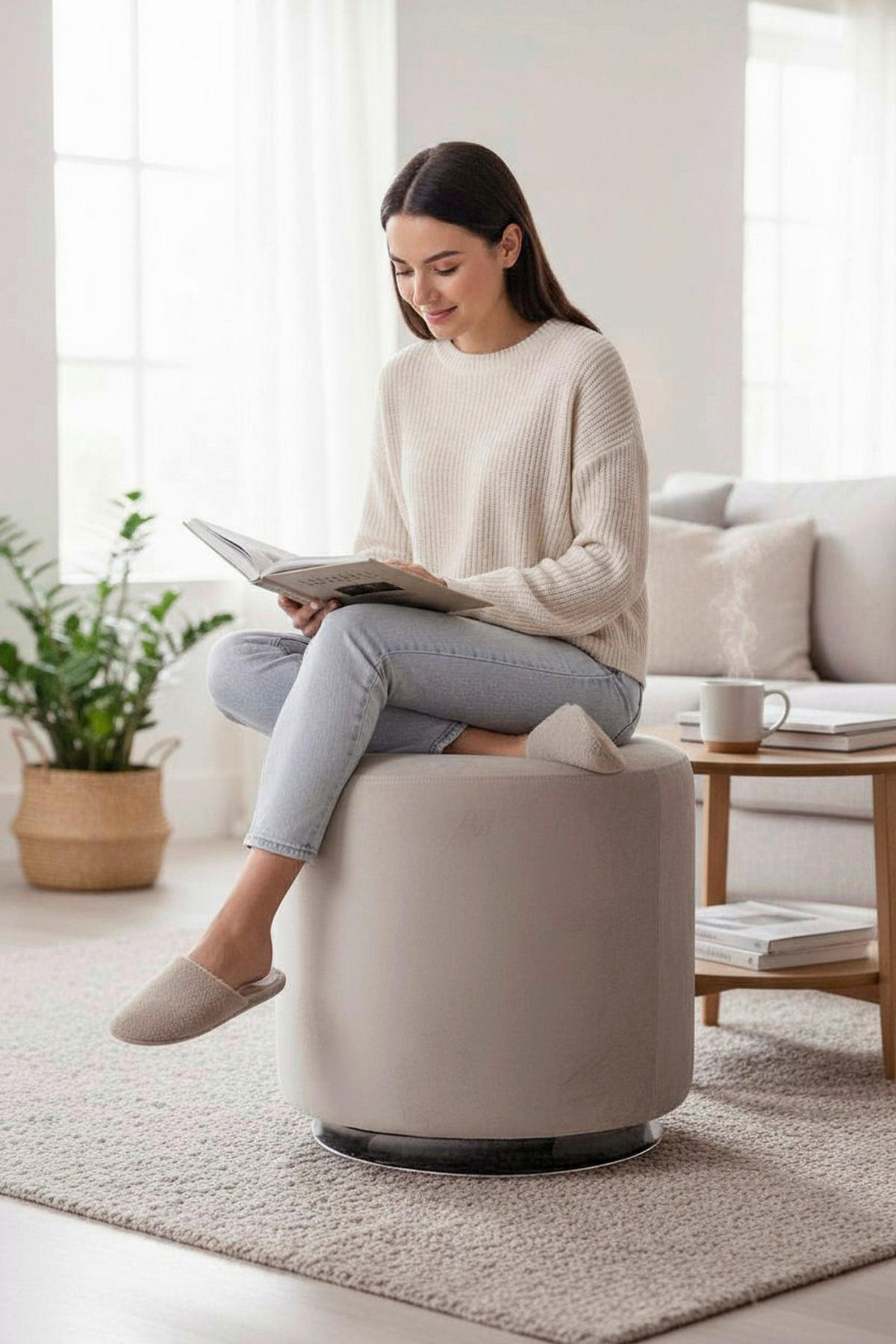 HOCKER Samt Chromfarben, Kaschmir  - Chromfarben/Kaschmir, MODERN, Textil/Metall (44/43/44cm)