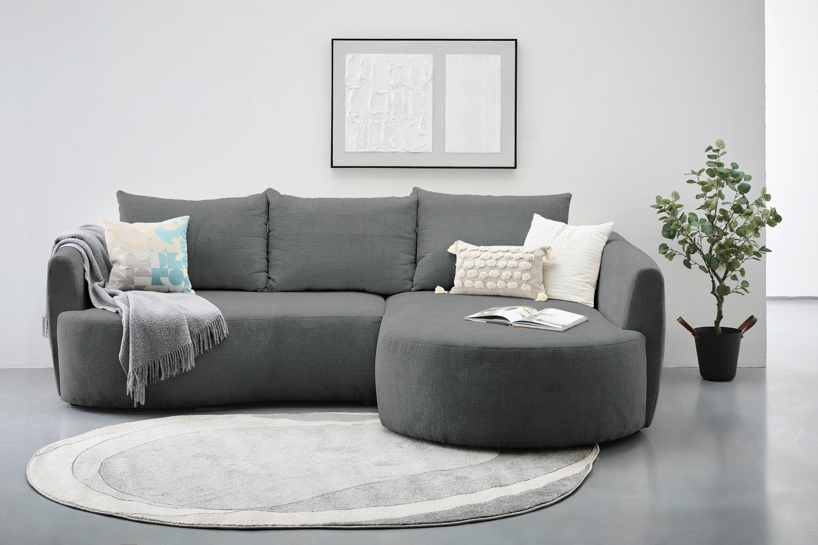 ECKSOFA Dunkelgrau Chenille  - Dunkelgrau/Schwarz, MODERN, Kunststoff/Textil (287/179cm) - Carryhome