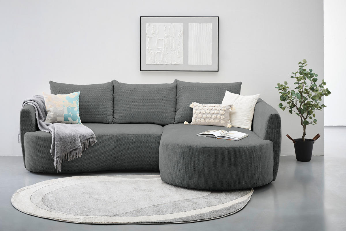 ECKSOFA in Chenille Dunkelgrau  - Dunkelgrau/Schwarz, MODERN, Kunststoff/Textil (287/179cm) - Carryhome