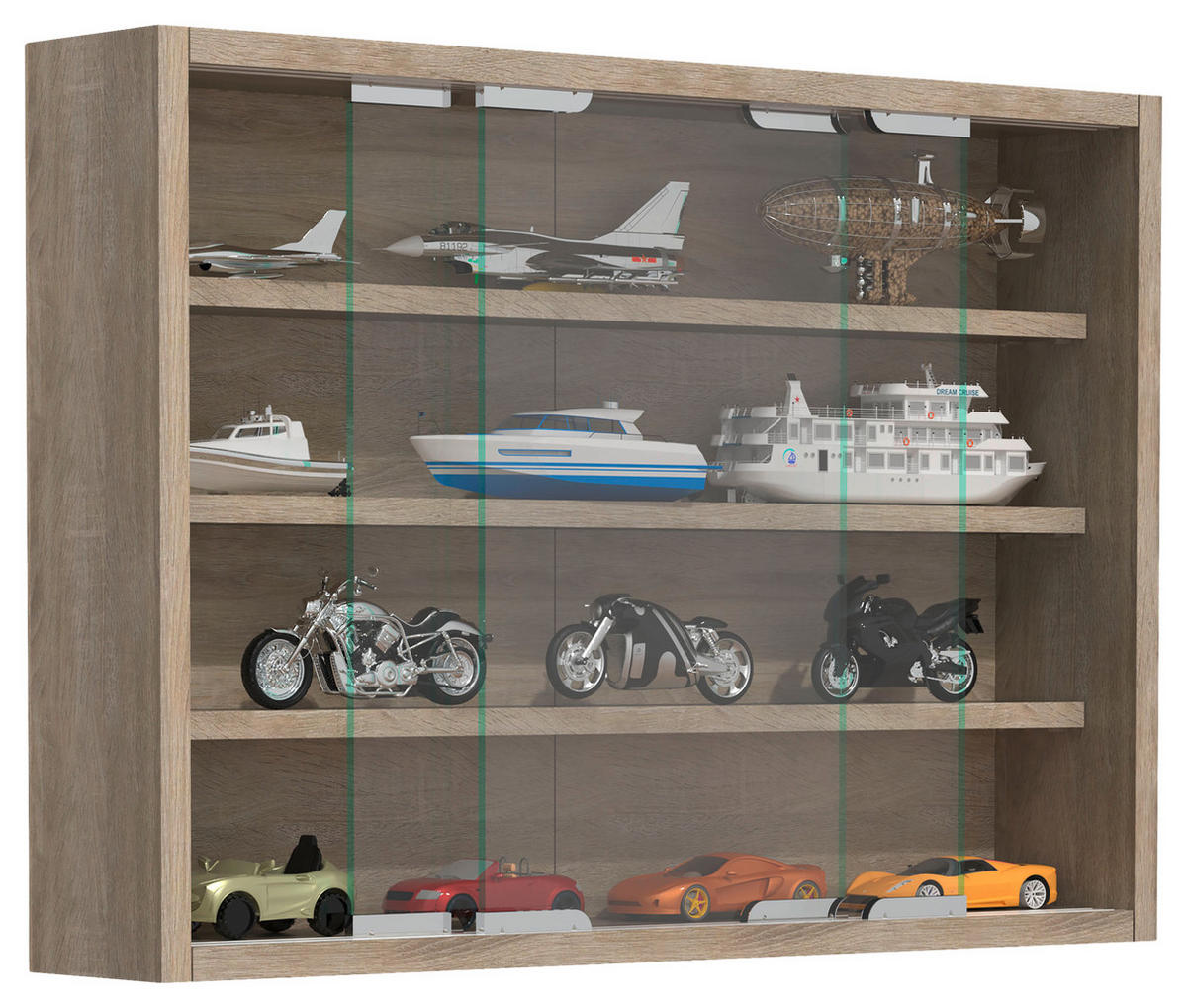 HÄNGEVITRINE in Sonoma Eiche  - Silberfarben/Sonoma Eiche, Modern, Glas/Holzwerkstoff (57/40/10cm) - MID.YOU
