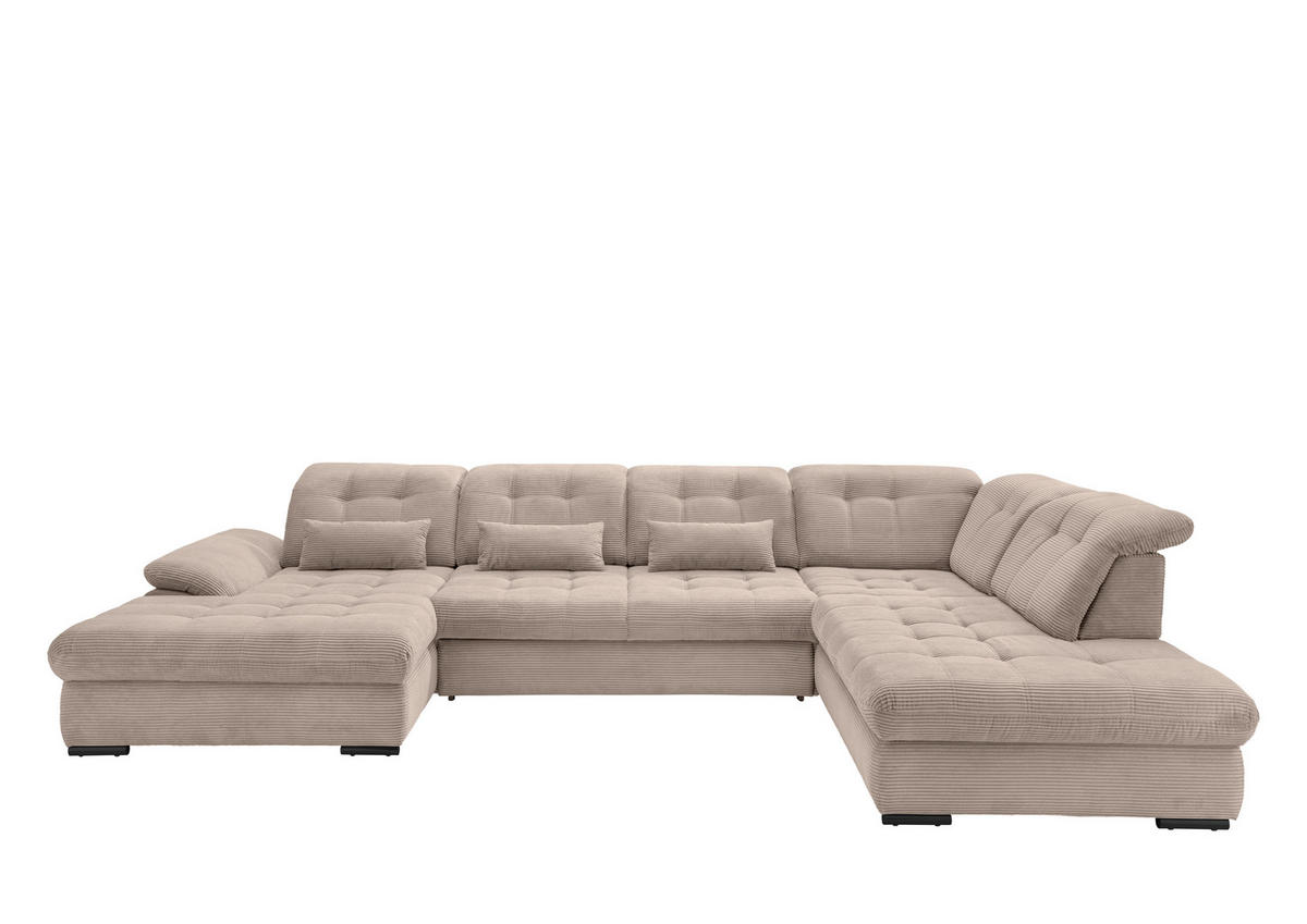 SALON PANORAMIQUE in Cord Beige  - beige/noir, Modern, textile/métal (184/387/252cm) - Livetastic