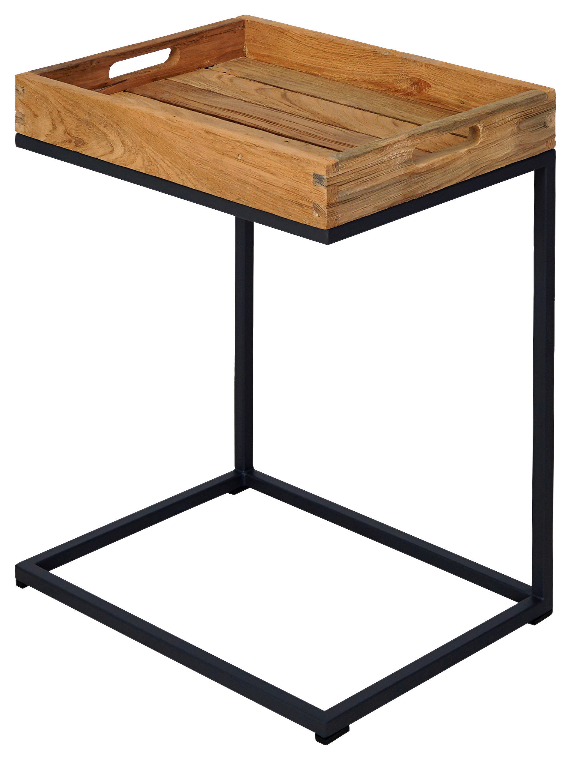 BEISTELLTISCH 40/30/56 cm Teakholz massiv Schwarz, Teakfarben rechteckig  - Schwarz/Teakfarben, Basics, Holz/Metall (40/30/56cm) - Ambia Garden