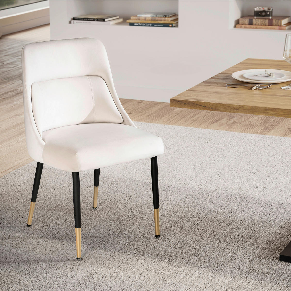 STUHL Samt Beige  - Beige/Goldfarben, Design, Textil/Metall (49/85/56cm) - Livetastic