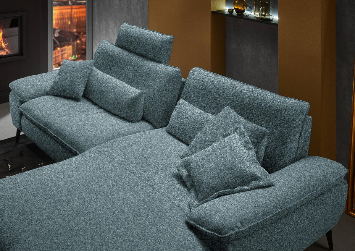 ECKSOFA in Webstoff Blaugrau  295/197 cm  - Blaugrau/Schwarz, Design, Textil/Metall (295/197cm) - Valdera