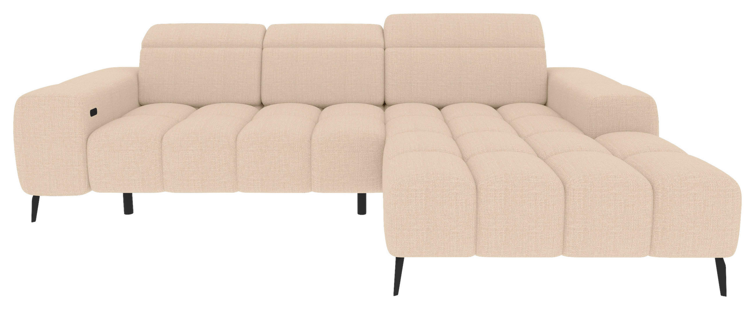 ECKSOFA Beige Flachgewebe Rücken echt, Kopfteilverstellung, Sitztiefenverstellung  - Beige/Schwarz, KONVENTIONELL, Kunststoff/Textil (273/171cm) - Carryhome