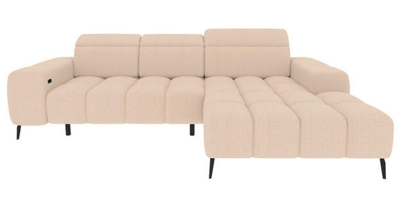 ECKSOFA Beige Flachgewebe Sitztiefenverstellung, Kopfteilverstellung, Rücken echt  - Beige/Schwarz, KONVENTIONELL, Kunststoff/Textil (273/171cm) - Carryhome