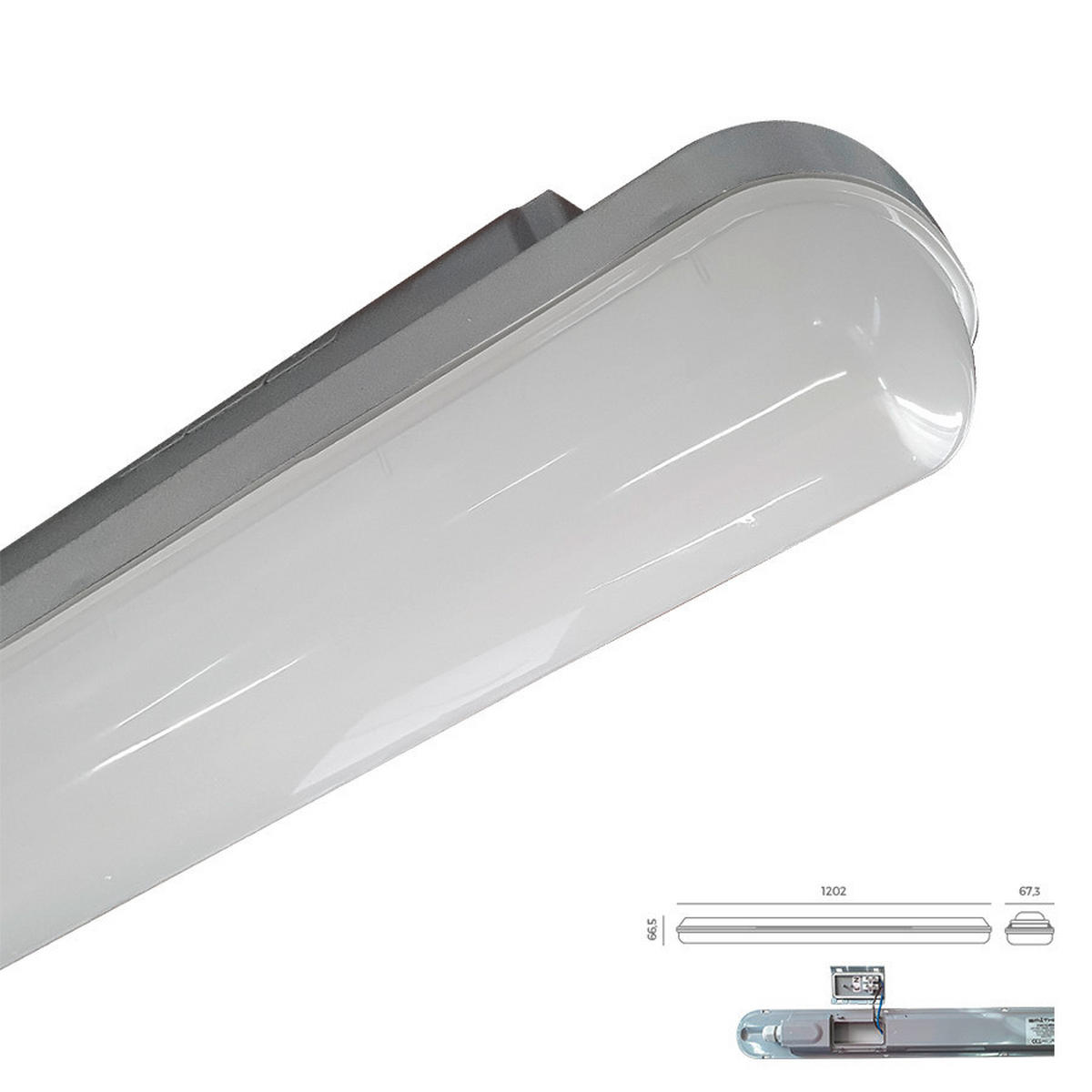 LED MENNYEZETI LÁMPA - opál/szürke, Basics, műanyag (120/67/66cm)