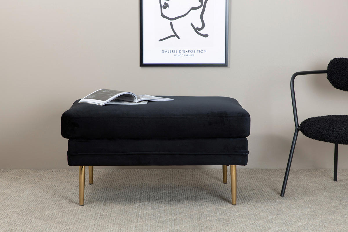 HOCKER Schwarz, Goldfarben  - Goldfarben/Schwarz, Design, Textil/Metall (90/49/70cm) - Livetastic