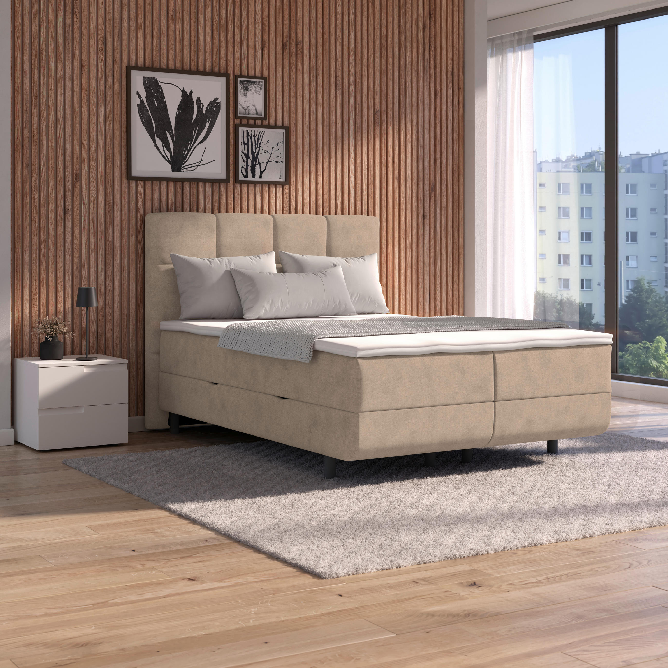 POLSTERBETT Bettkasten, Topper 140/200 cm  in Beige  - Beige/Schwarz, MODERN, Kunststoff/Textil (140/200cm) - MID.YOU
