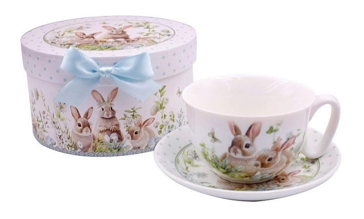 KAFFEETASSE MIT UNTERTASSE  - Braun/Grün, Basics, Keramik (14,7/7cm)