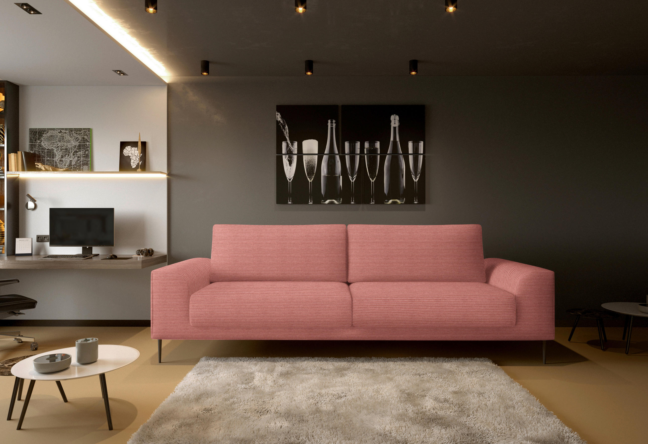 BÄDDSOFFA i manchester rosa  - svart/rosa, Design, metall/textil (250/89/105cm) - Livetastic