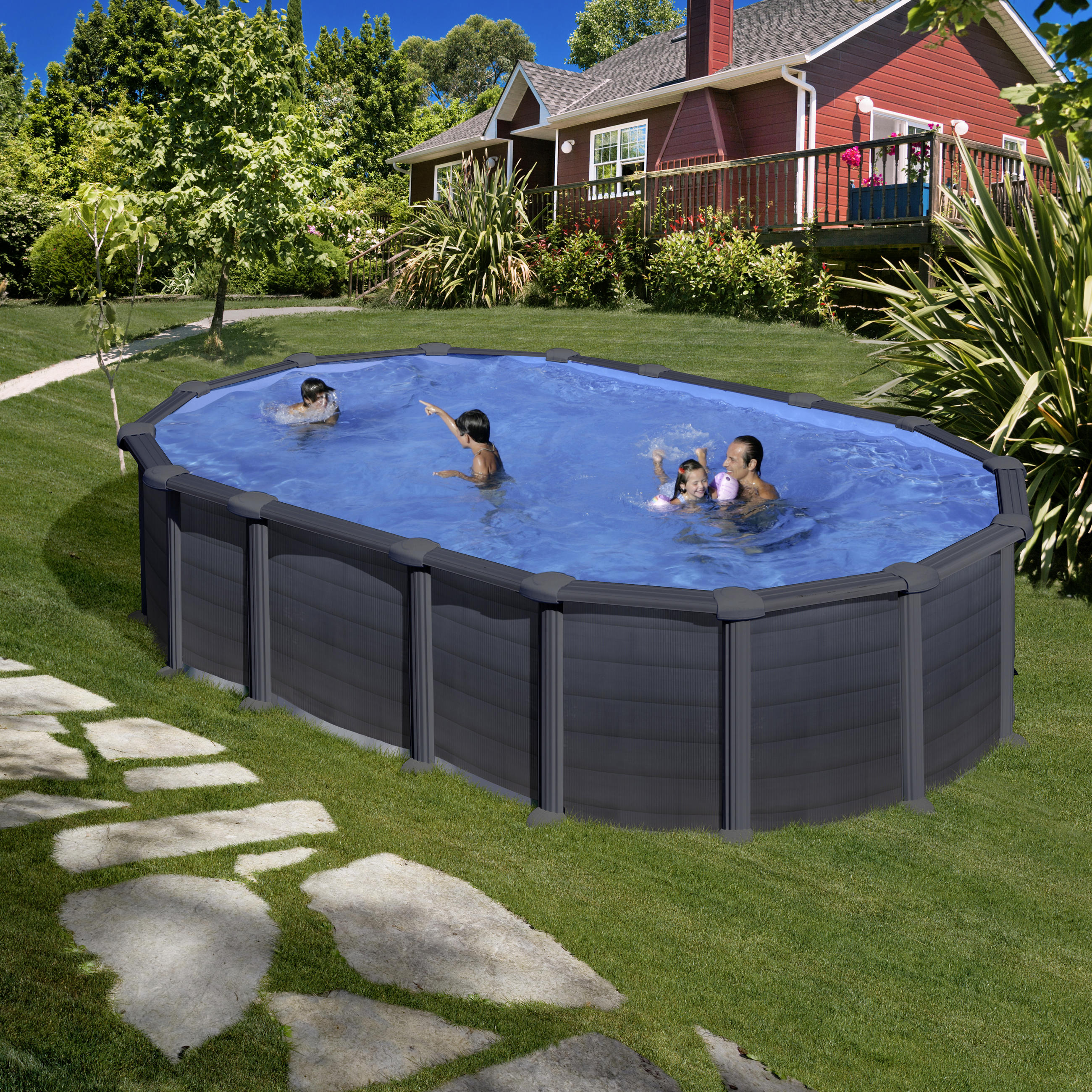 POOL SET GRE KITPROV6188GF 2021 634/399/132 cm  - Graphitfarben, Design, Metall (634/399/132cm) - Gre