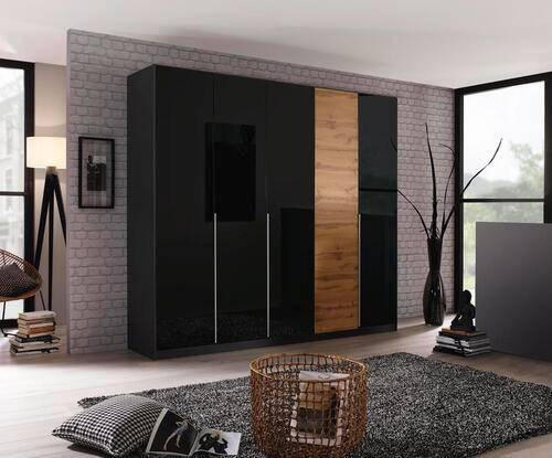 DREHTÜRENSCHRANK 226/210/54 cm 5-türig Dunkelgrau, Eiche Wotan  - Dunkelgrau/Eiche Wotan, Design, Glas/Holzwerkstoff (226/210/54cm) - Stylife