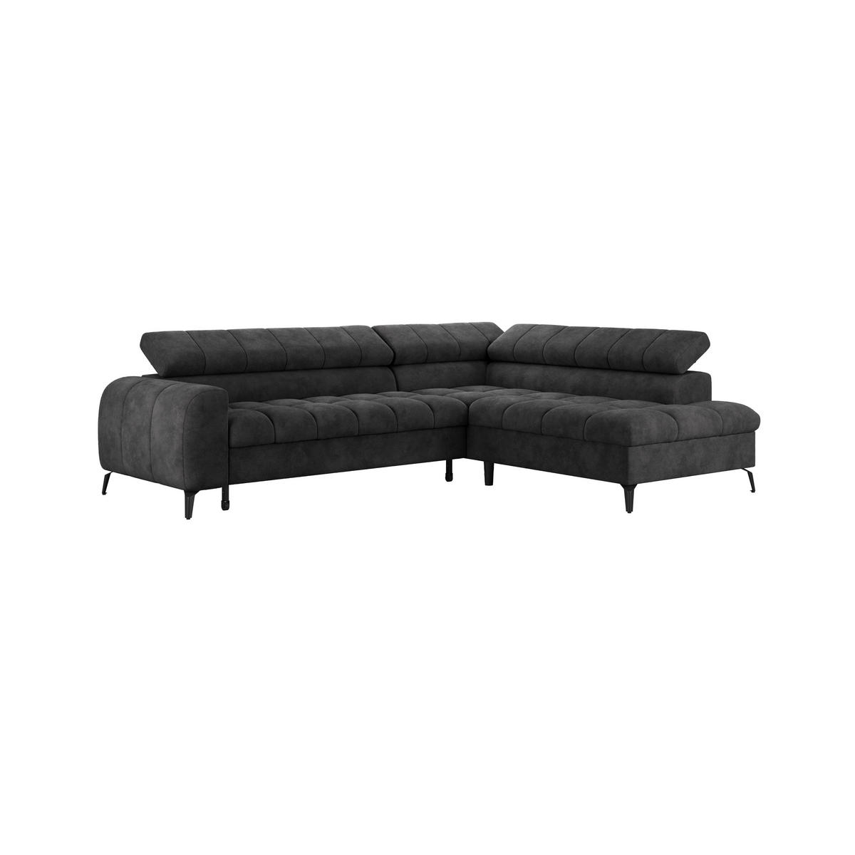 ECKSOFA Schwarz Bettkasten, Rücken echt, Kopfteilverstellung  - Schwarz, Trend, Kunststoff/Textil (261/203cm) - Livetastic