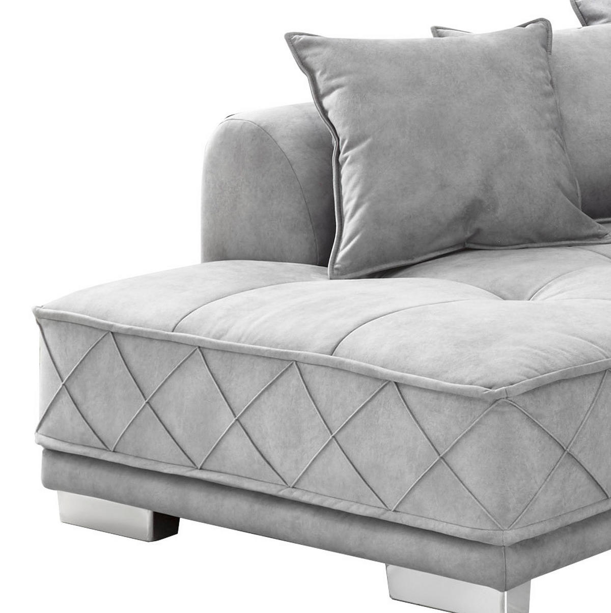 ECKSOFA Grau Mikrovelours  - Silberfarben/Grau, Basics, Kunststoff/Textil (319/194cm) - MID.YOU