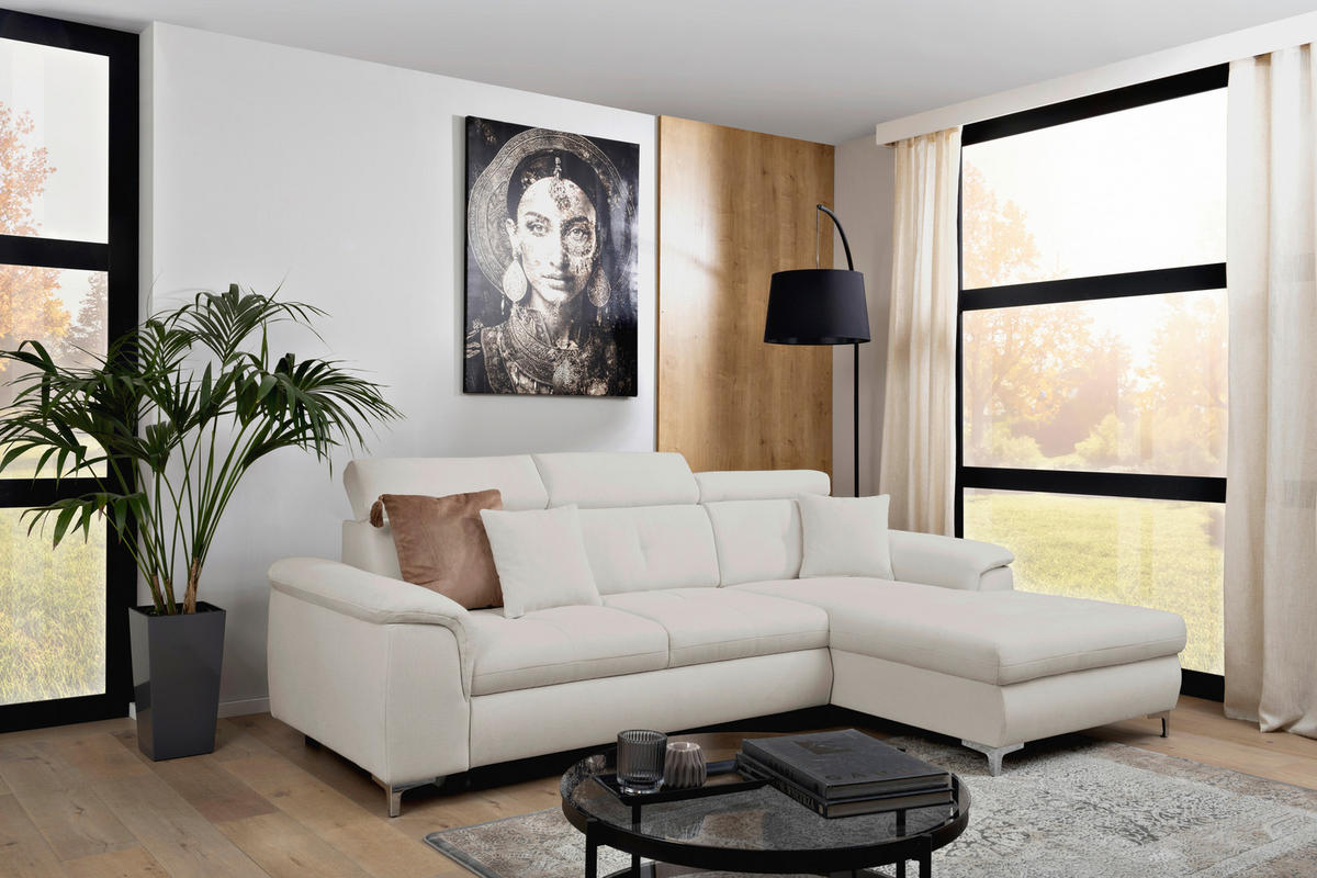 ECKSOFA in Flachgewebe Greige  - Chromfarben/Greige, Konventionell, Textil/Metall (268/175cm) - Carryhome