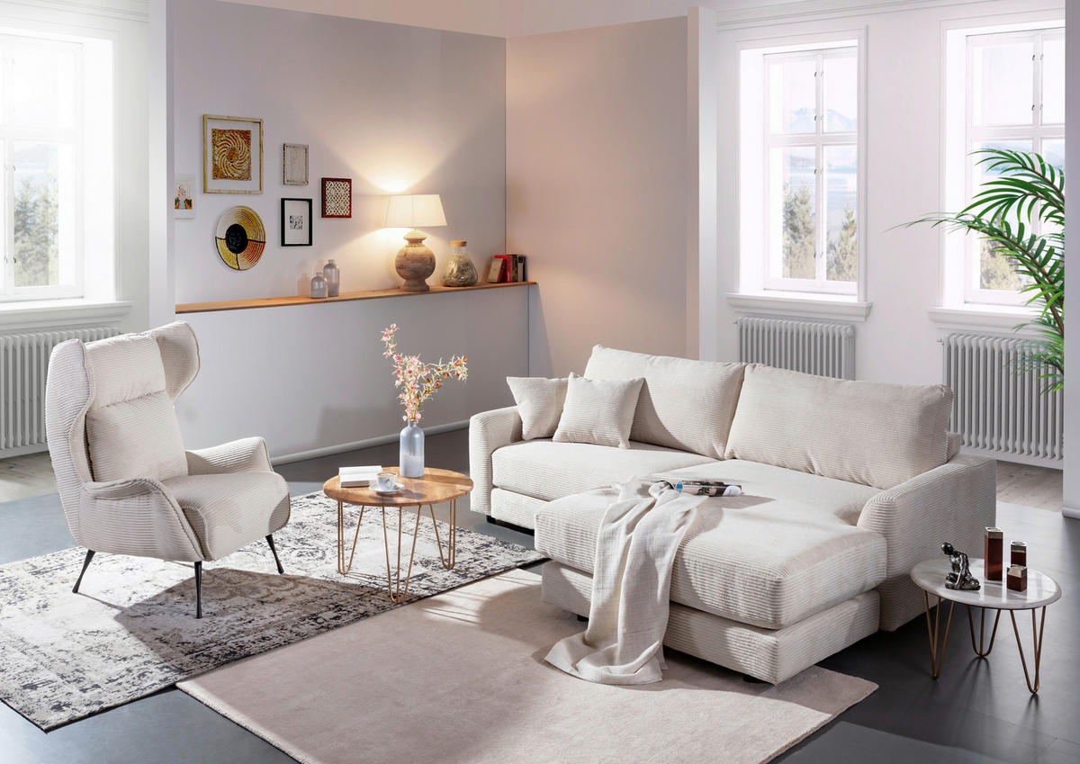 ECKSOFA in Cord Beige  - Beige/Schwarz, Design, Kunststoff/Textil (240/175cm) - Landscape