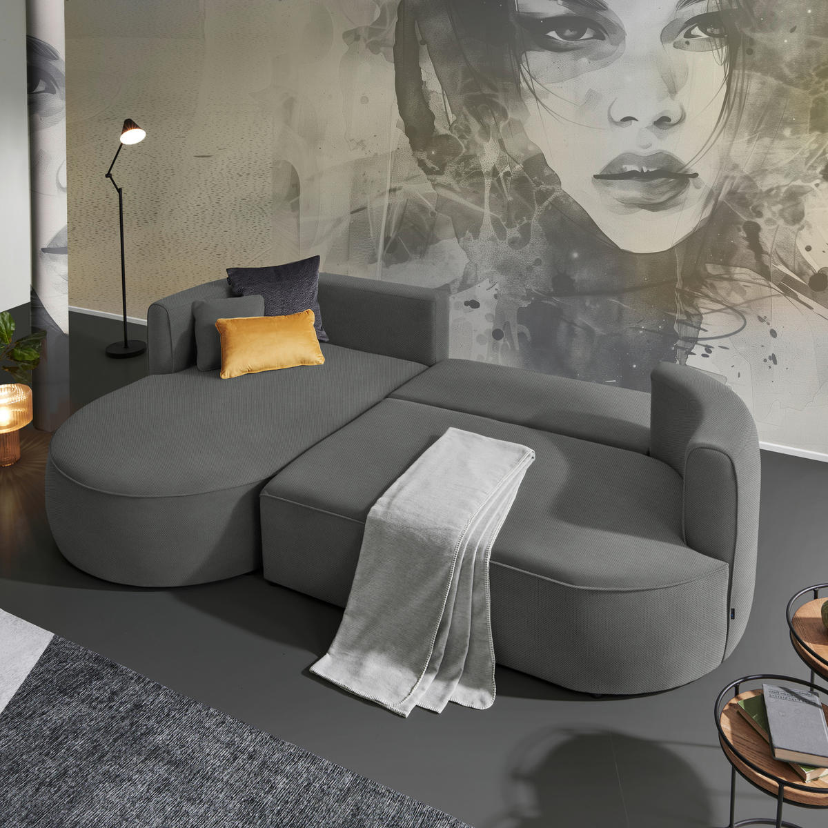 ECKSOFA in Webstoff Dunkelgrau  - Dunkelgrau/Schwarz, Modern, Kunststoff/Textil (284/183cm) - Welnova