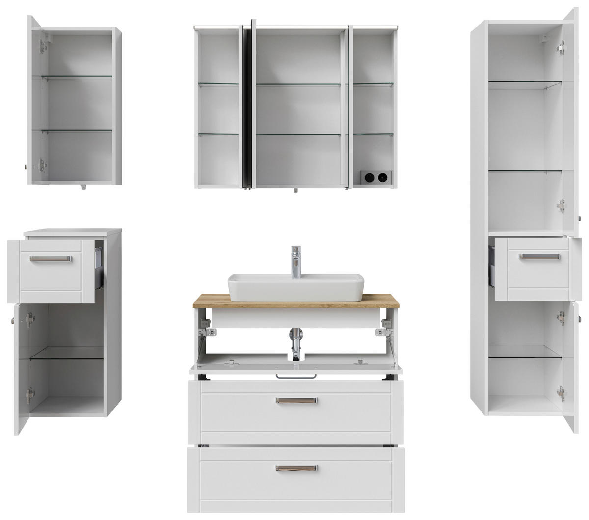 BADEZIMMER 7-teilig  in 160 cm  - Chromfarben/Eichefarben, MODERN, Glas/Keramik (160cm) - Sadena