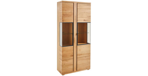 VITRINE Eiche furniert, massiv Anthrazit, Eichefarben - Eichefarben/Anthrazit, KONVENTIONELL, Glas/Holz (88/196/38cm) - Linea Natura