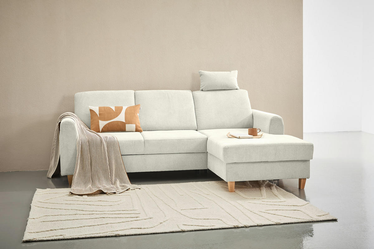 ECKSOFA Creme Flachgewebe  - Buchefarben/Creme, KONVENTIONELL, Holz/Textil (241/166cm) - Carryhome