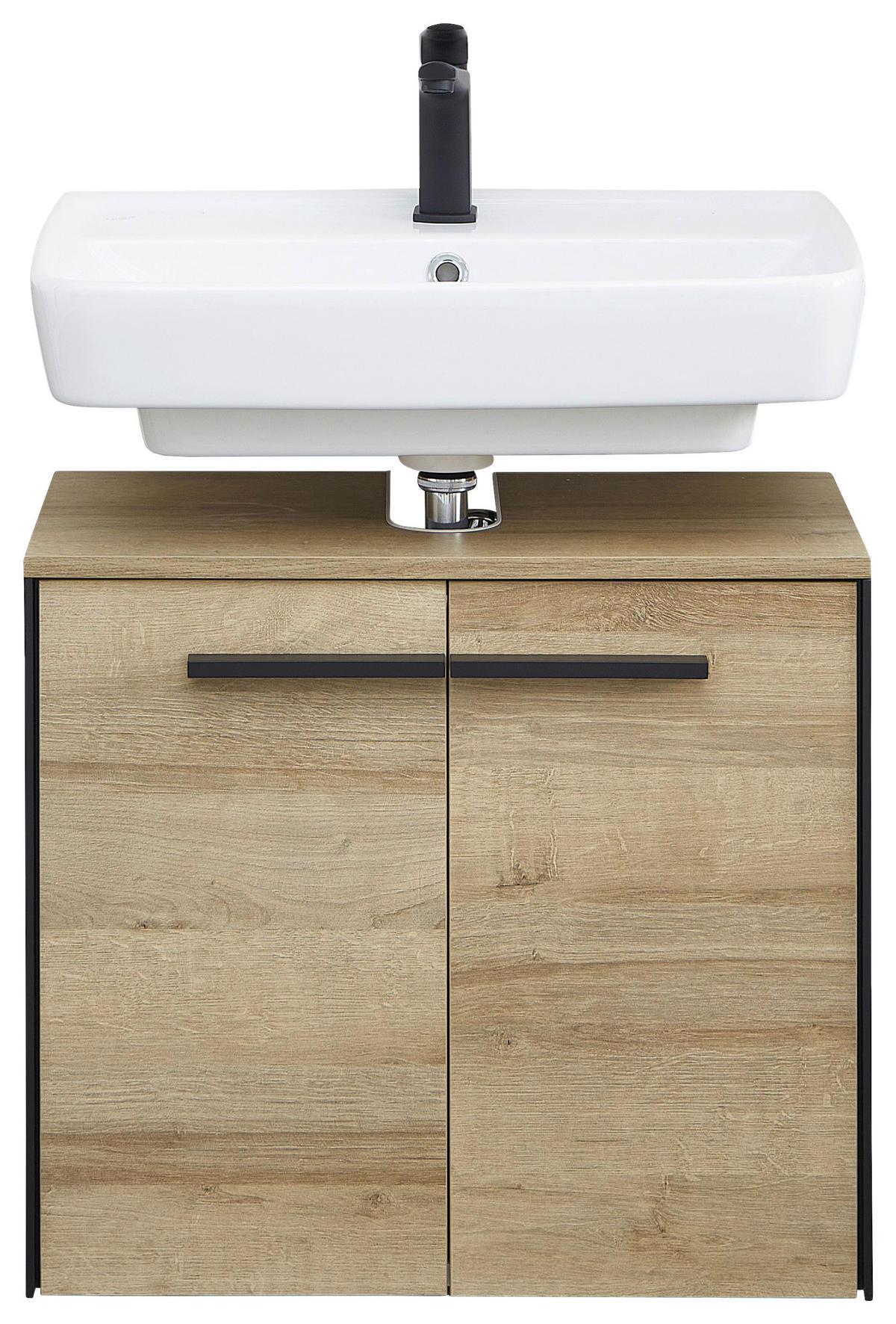 WASCHBECKENUNTERSCHRANK 60/53/33 cm  - Eichefarben/Schwarz, Natur, Holzwerkstoff/Kunststoff (60/53/33cm) - Xora