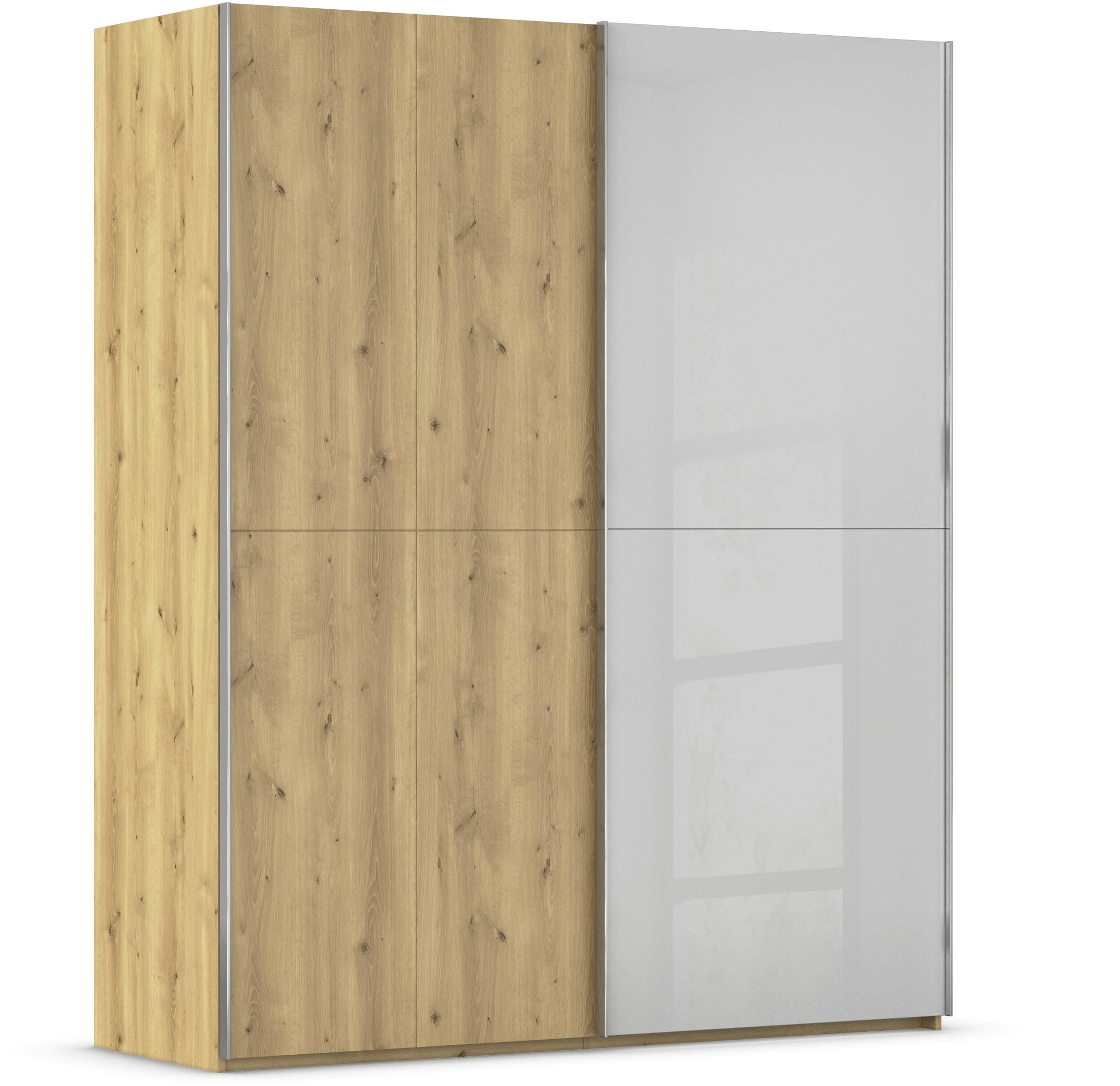 SCHWEBETÜRENSCHRANK 180/223/68 cm 2-türig Eichefarben, Chromfarben, Hellgrau  - Chromfarben/Eichefarben, Design, Glas/Holz (180/223/68cm) - Novel
