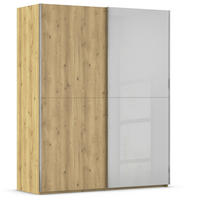 SCHWEBETÜRENSCHRANK 180/223/68 cm 2-türig Eichefarben, Chromfarben, Hellgrau  - Chromfarben/Eichefarben, Design, Glas/Holz (180/223/68cm) - Novel