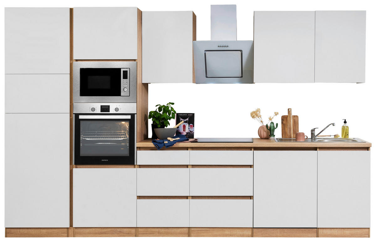 KÜCHENBLOCK 345 cm   in Weiß  - Eichefarben/Weiß, Basics, Holzwerkstoff (345cm) - Respekta