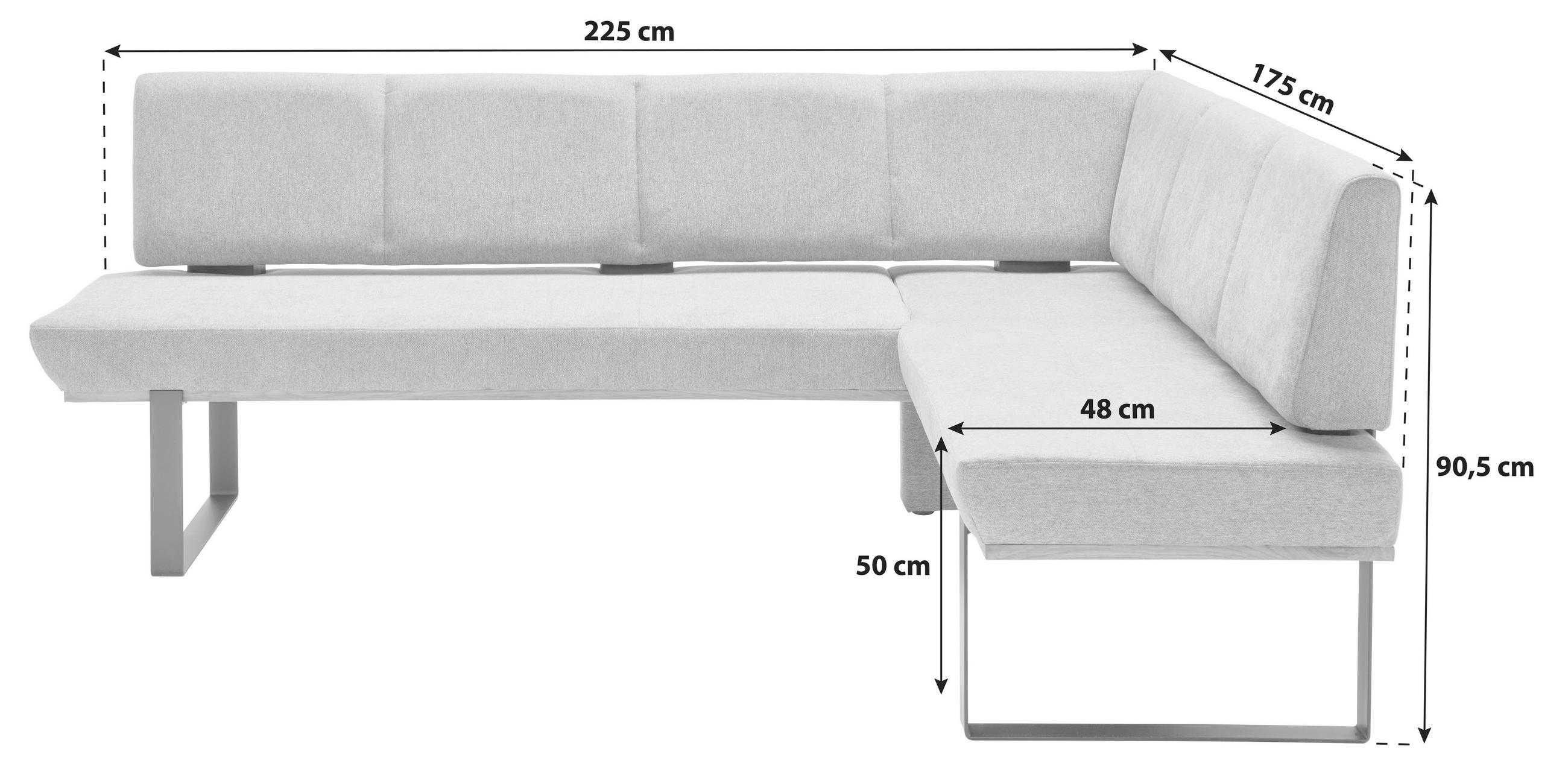 ECKBANK 225/175 cm Webstoff Grau Eiche vollmassiv   - Schwarz/Grau, MODERN, Holz/Textil (225/175cm) - Livetastic