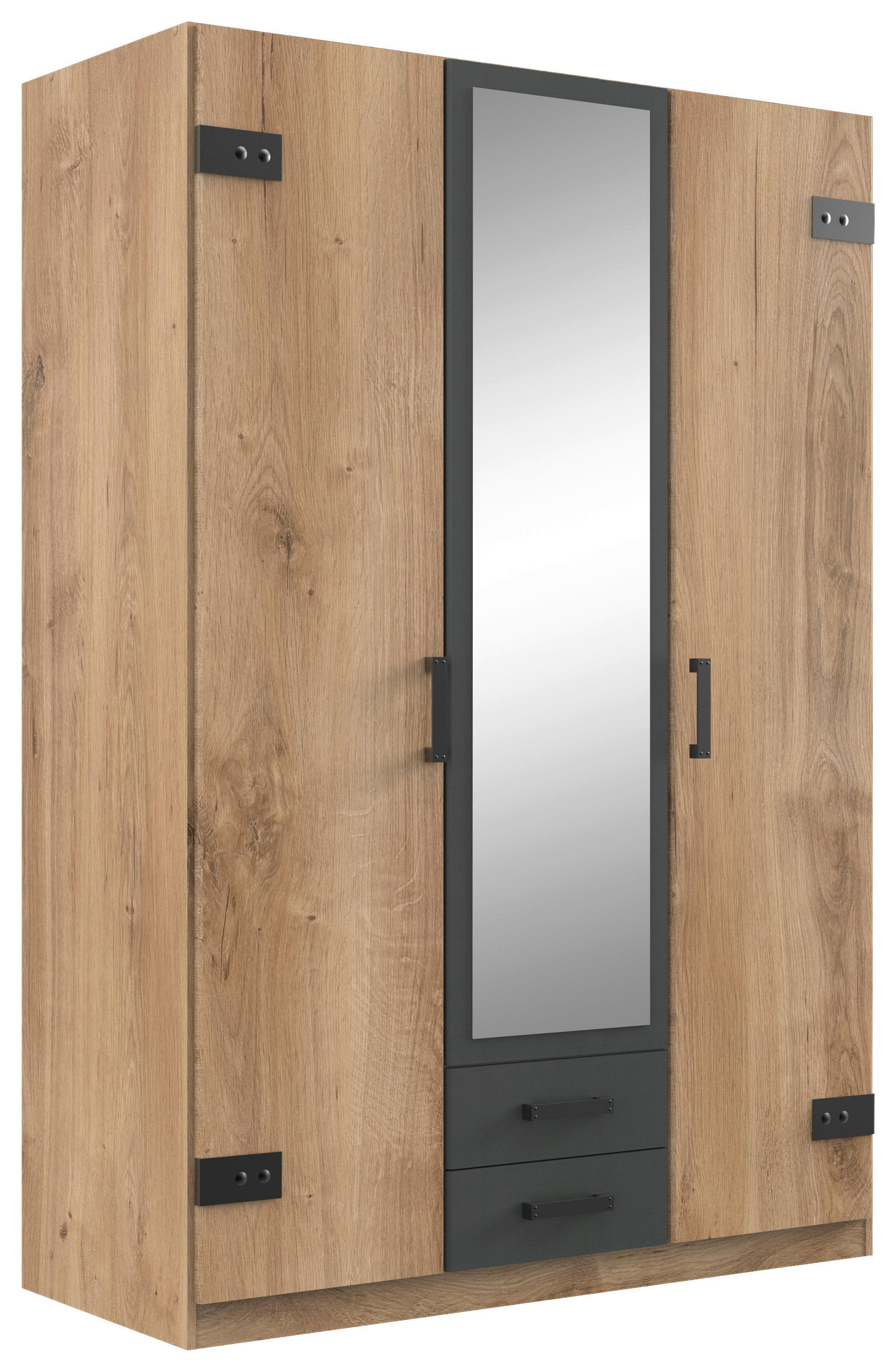 Carryhome Drehtürenschrank Graphit, Plankeneiche 135x199x58 cm