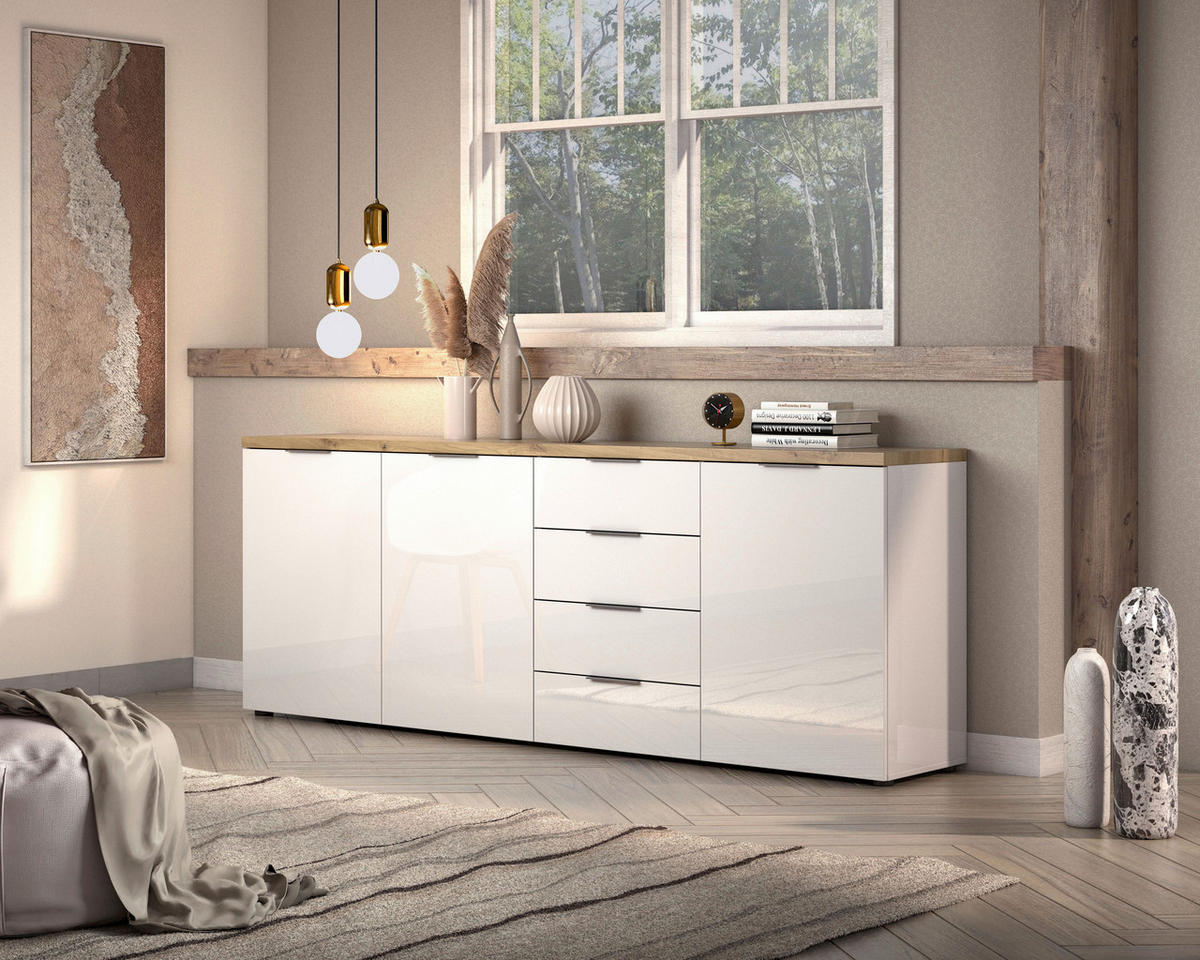SIDEBOARD 240/43/89 cm  in Weiß Hochglanz  - Eichefarben/Weiß Hochglanz, Design, Holzwerkstoff/Kunststoff (240/43/89cm) - Xora